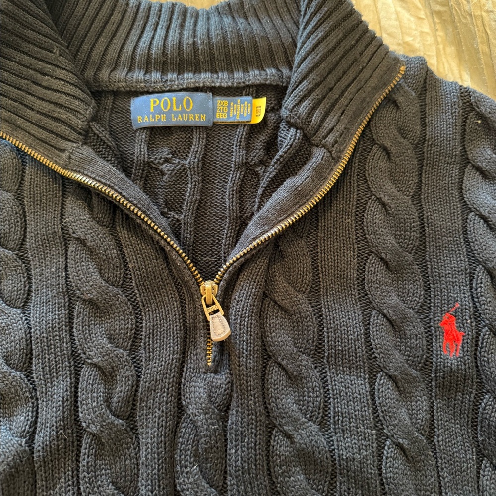Polo by Ralph Lauren Men's Navy Cable Knit Zip Sweater